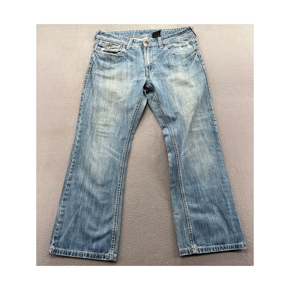 Buffalo Jeans Mens 34x30 Light Wash Distressed Straight Leg 100% Cotton Denim